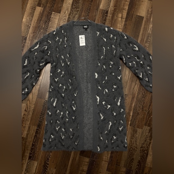 INC International Concepts Charcoal and White Women's Cardigan - Picture 1 of 3